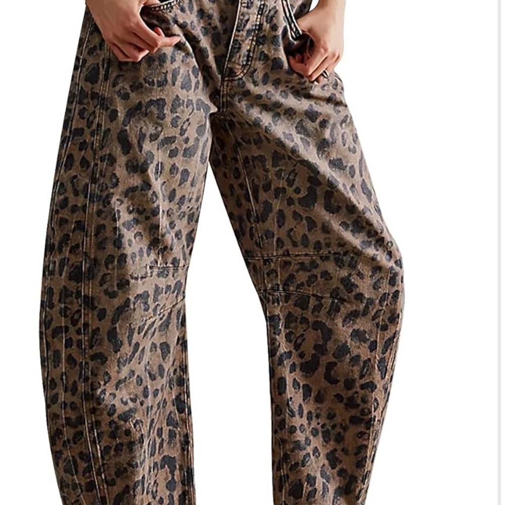 Leopard Print Barrel Leg Jeans